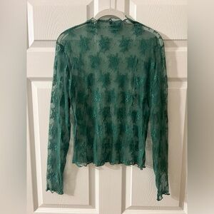 Sheer Green Lace Long Sleeve Top